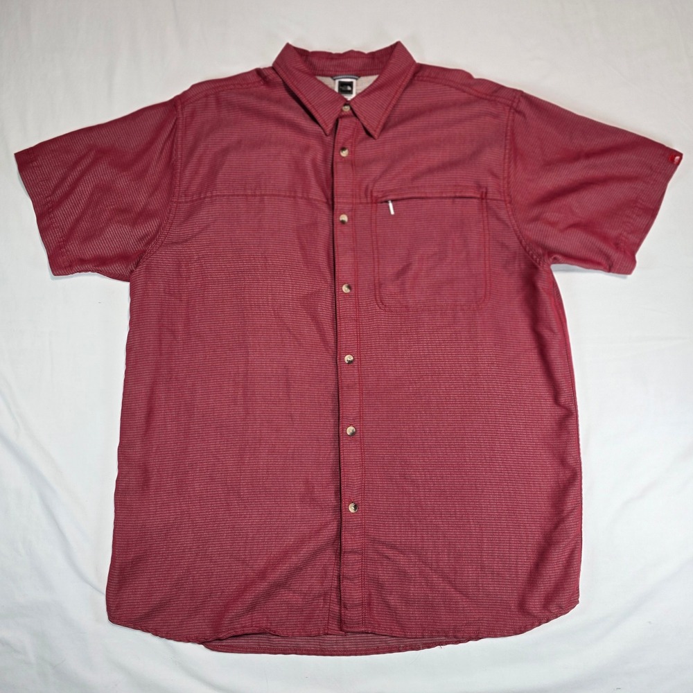 The North Face Mens XL Red Textured Short Sleeve Button Down Hiking Shirt AT8D